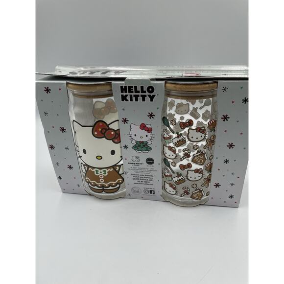 Sanrio Hello Kitty Christmas Gingerbread Glass Tumbler W/ Straw 16oz Set of 2 - Picture 6 of 8